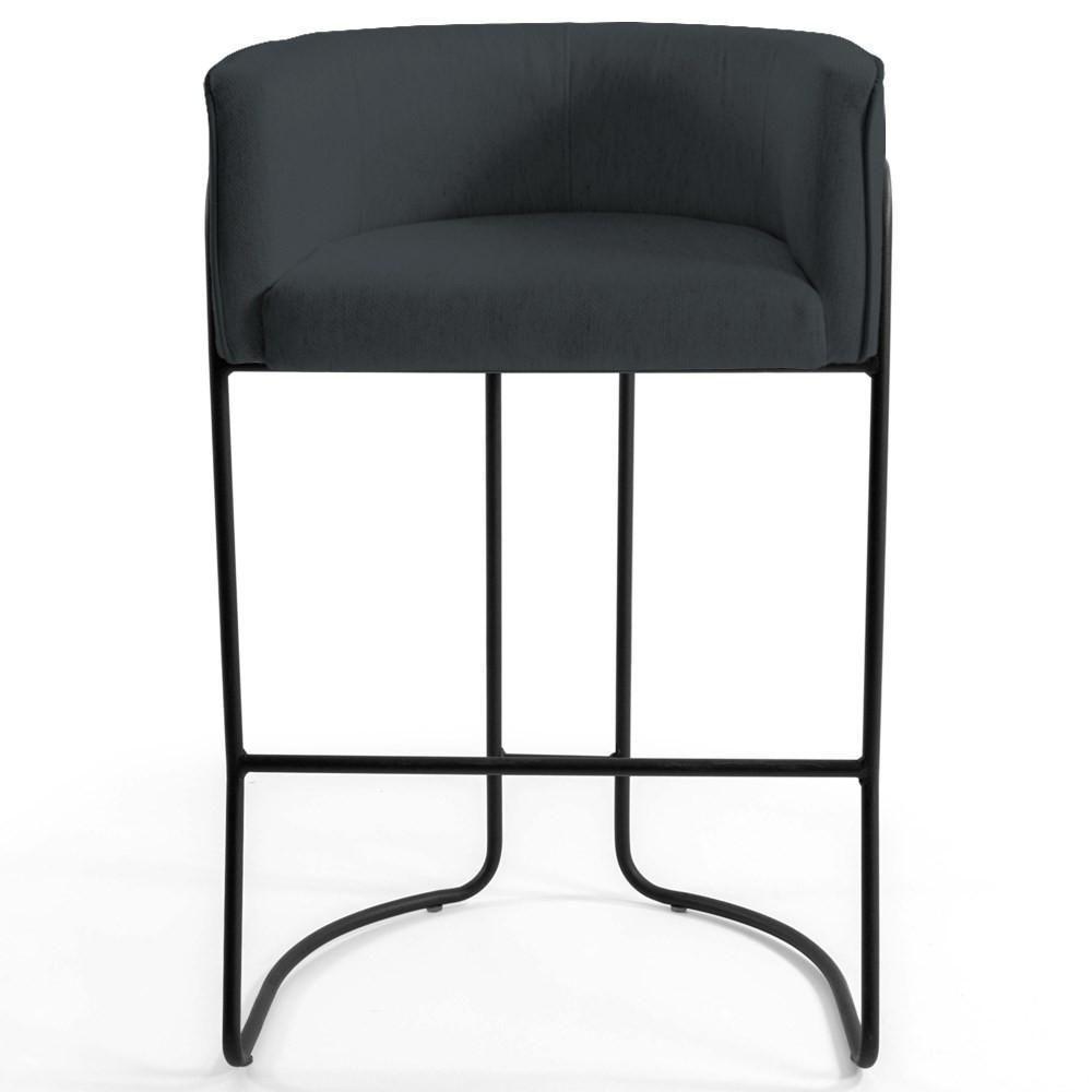 Kit 2 Banquetas Base Aço Preto Betina C-465 Linho Chumbo - Domi - 5