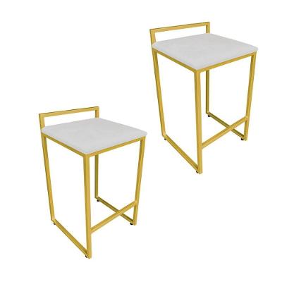 Conjunto 02 Banquetas Alta Lavínia Suede Base Dourado Cinza