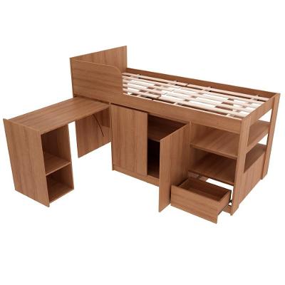 Cama Infantil Multifuncional CM8021 com Escrivaninha em MDP Amêndoa para Colchão 88x188 cm