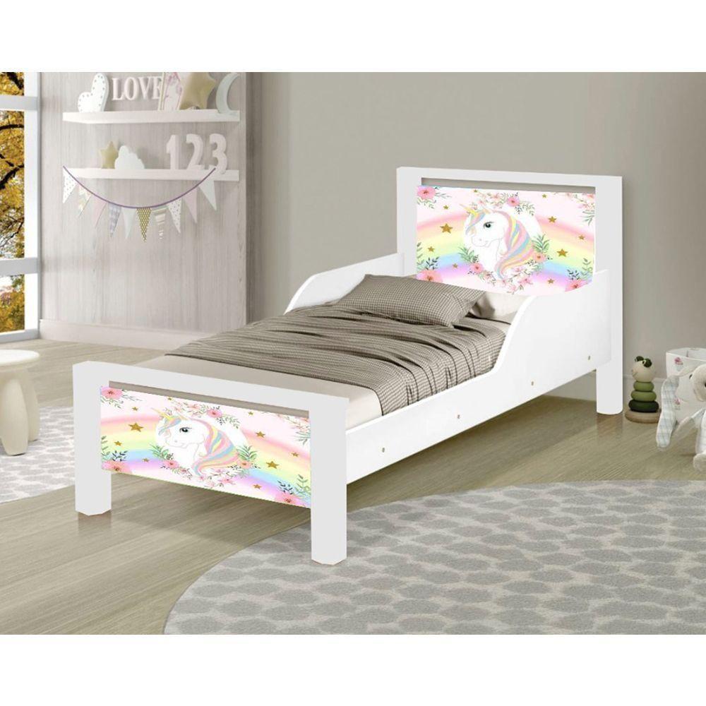 Mini Cama Infantil O Unicórnio Adesivada Com Colchão Branco - 1