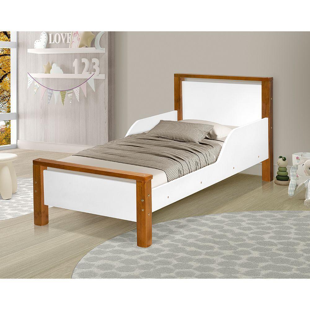 Mini Cama Infantil Montessoriana Branca E Mel+Colchão Branco - 1
