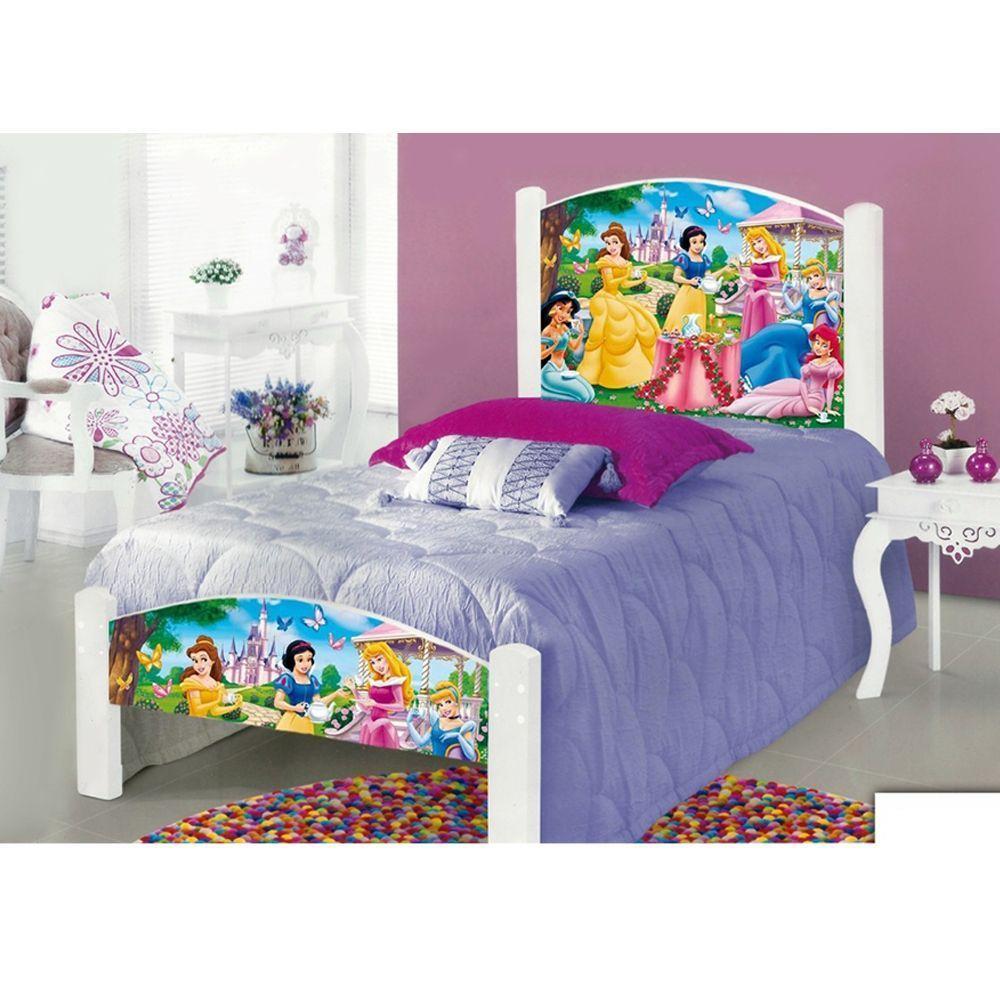 Cama Solteiro Infantil Princesas Adesivada+Colchão Branco - 1