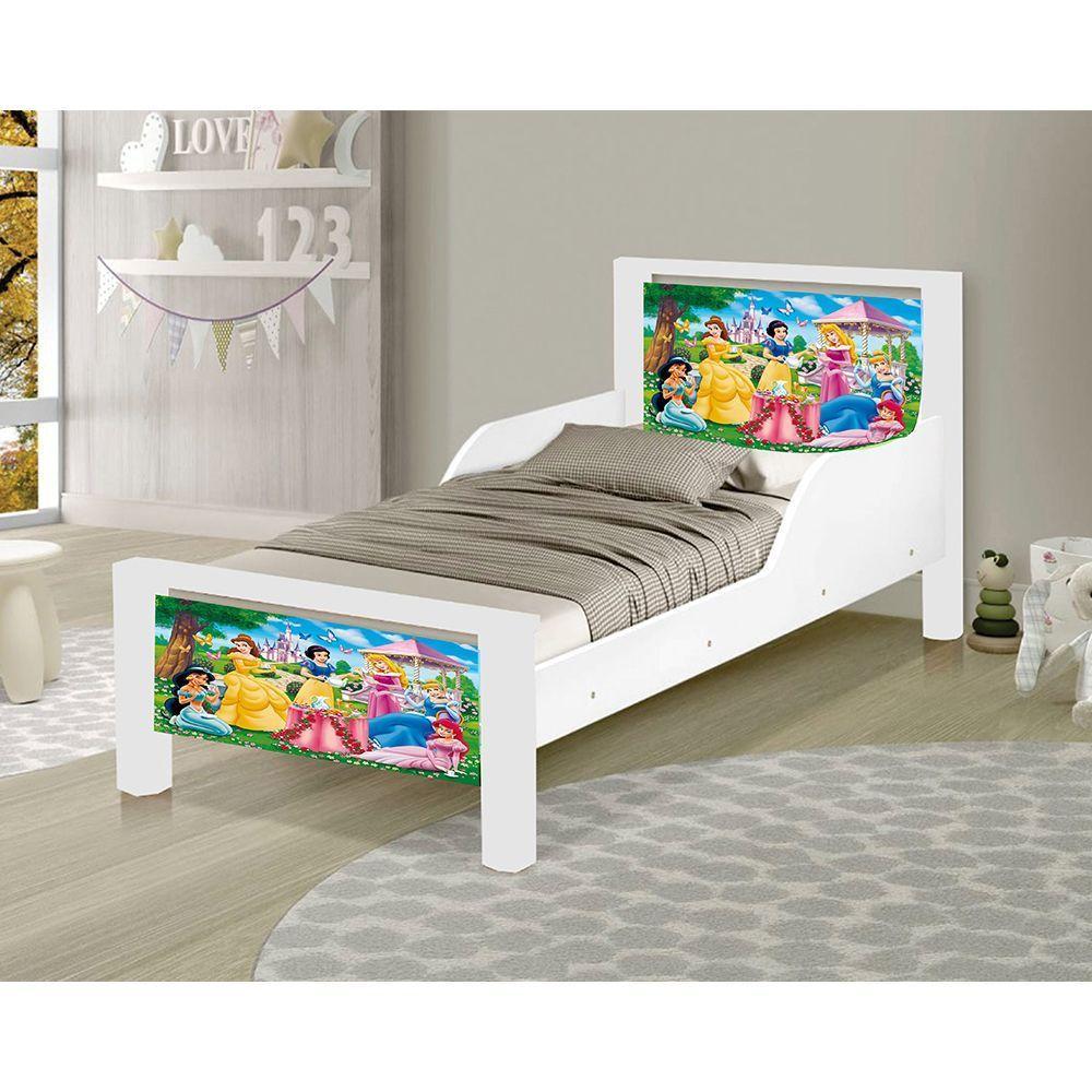 Mini Cama Infantil As Princesas Adesivada Com Colchão Branco - 1