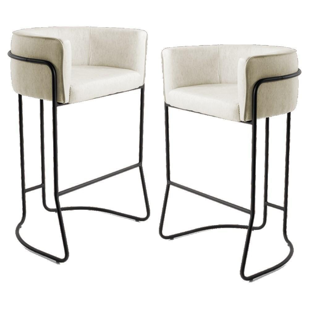Kit 2 Banquetas Base Aço Preto Betina C-107 Linho Creme - Domi - 1