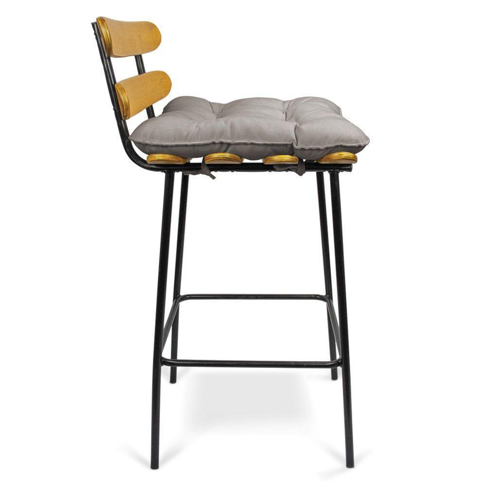 Kit 02 Banquetas Costela Suede Grafite Base Metal - 6