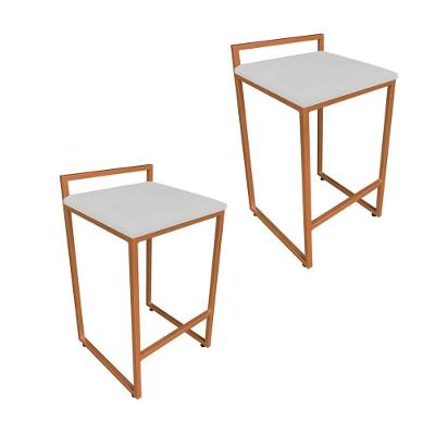 Conjunto 02 Banquetas Alta Lavínia Suede Cinza Base Cobre