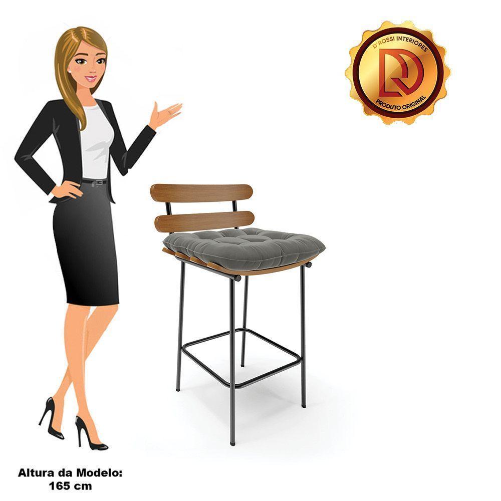 Kit 04 Banquetas Costela Suede Grafite Base Metal - 7