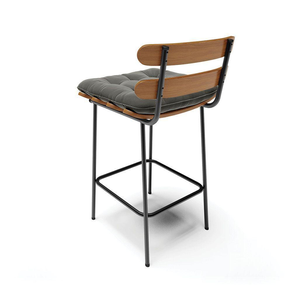 Kit 04 Banquetas Costela Suede Grafite Base Metal - 9