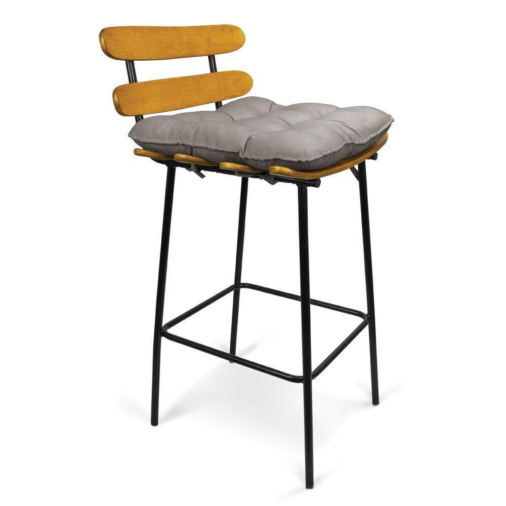 Kit 04 Banquetas Costela Suede Grafite Base Metal - 10