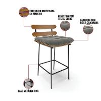 Kit 04 Banquetas Costela Suede Grafite Base Metal - 6