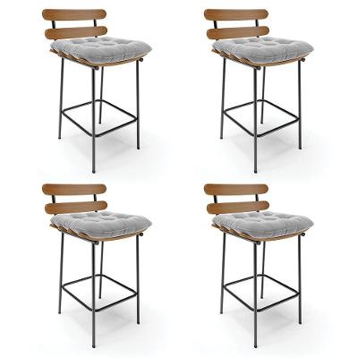 Kit 04 Banquetas Costela Suede Base Metal Cinza