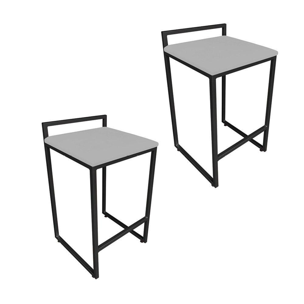 Conjunto 02 Banquetas Pietra Suede Base Preto Cinza - 1