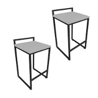 Conjunto 02 Banquetas Pietra Suede Base Preto Cinza - 1