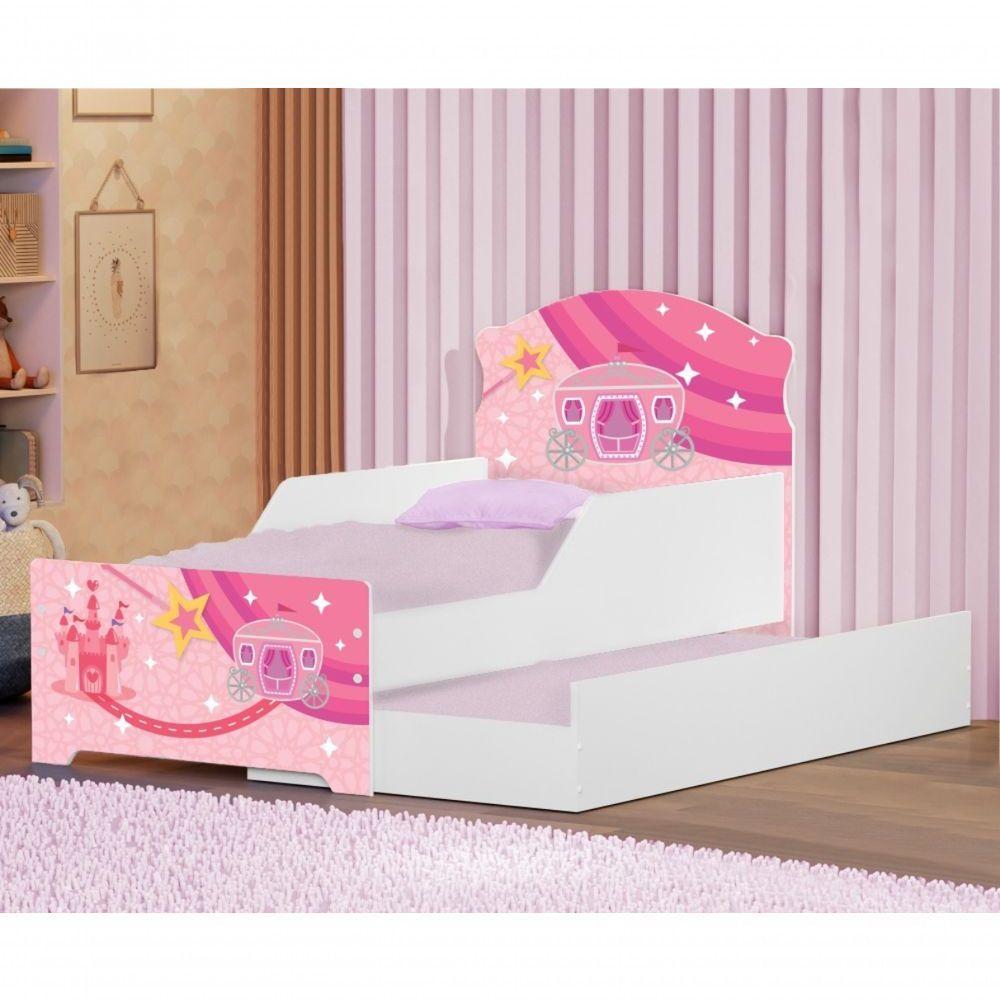 Mini Cama Infantil Com Auxiliar Carruagem Rosa Com Colchões - 2