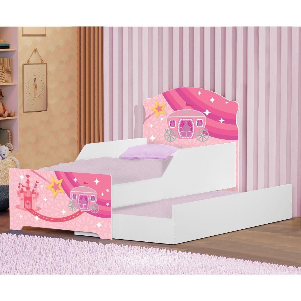 Mini Cama Infantil Com Auxiliar Carruagem Rosa Com Colchões - 4