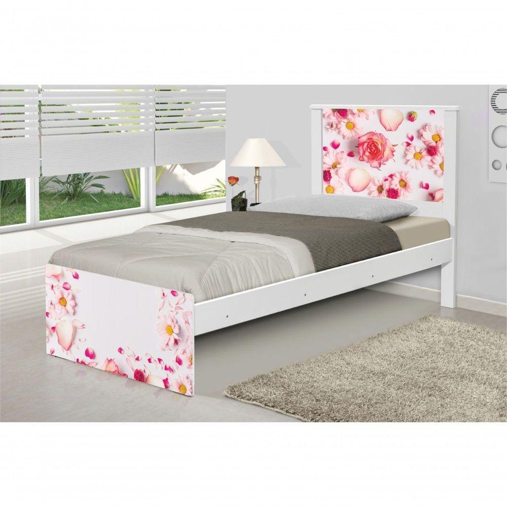Cama Solteiro Adesivada Rosas Com Colchão - 1