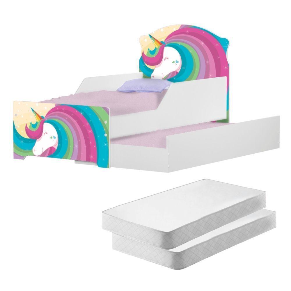 Mini Cama Infantil Com Auxiliar Lindo Unicórnio Com Colchões - 1