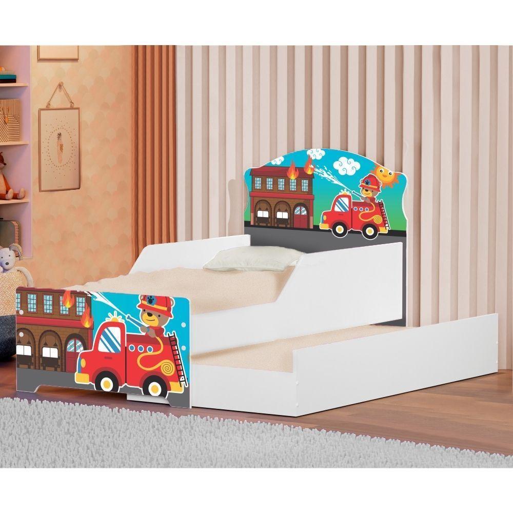 Mini Cama Infantil Com Auxiliar Bombeiro Com Colchões - 4
