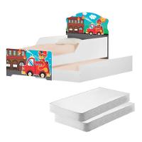 Mini Cama Infantil Com Auxiliar Bombeiro Com Colchões - 1