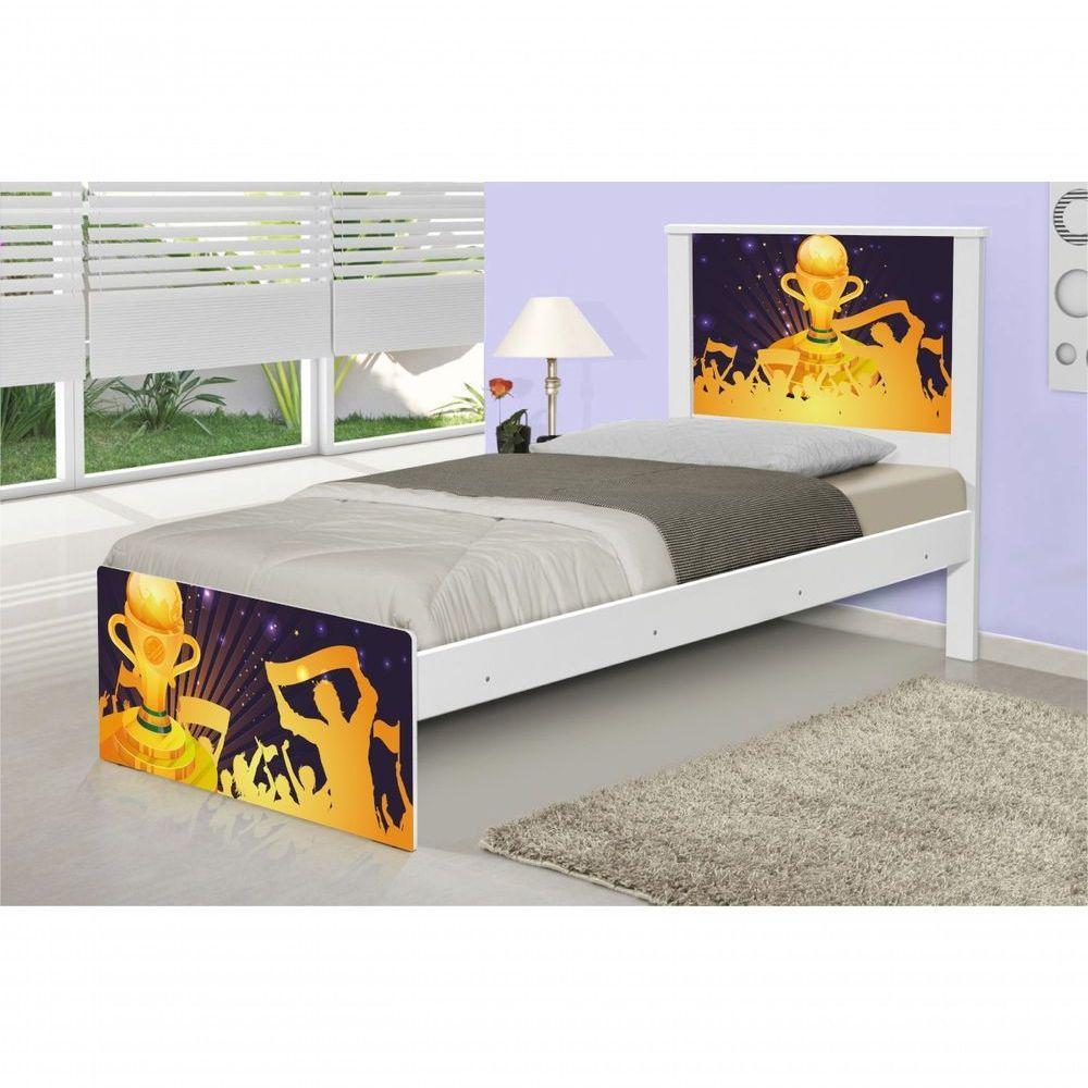 Cama Solteiro Adesivada Futebol Troféu Com Colchão - 1