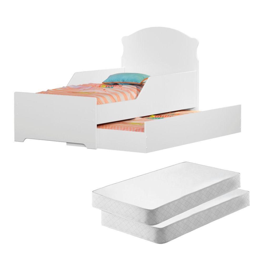 Mini Cama Infantil Com Auxiliar Branco Deluxe Com Colchões - 1