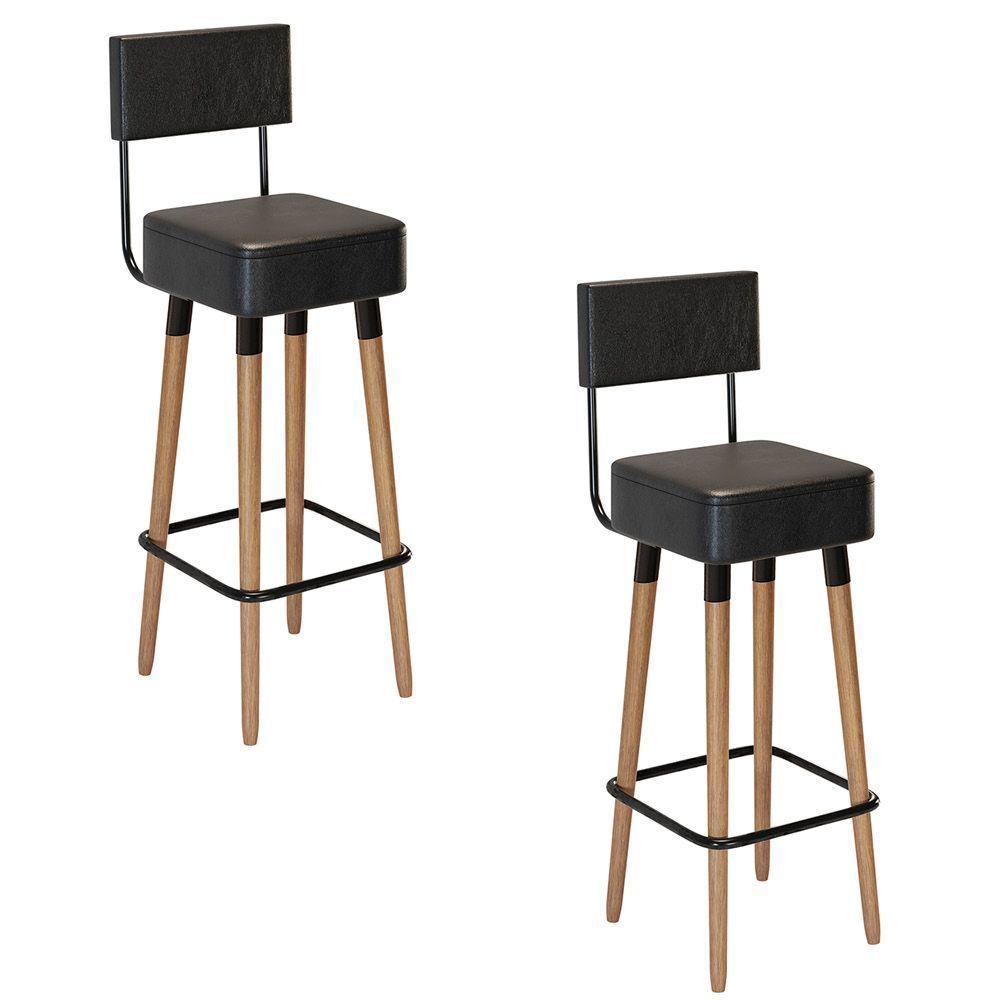 Kit 02 Banquetas Alta Corano Preto Pés Palito - 1