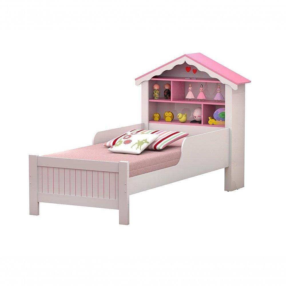 Cama Casinha De Boneca Com Nichos, Prateleira E Colchão Rosa - Vitamov - 2