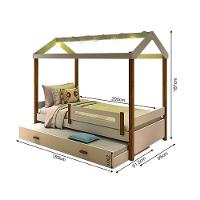 Bicama Solteiro Com Colchões E Led Casinha Montessoriana Eliz Proteção Branco/Mel - Cor: Branco - 3