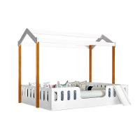 Cama Infantil Com Colchão Casal Ágatha Branca/Amêndoa Com Escorregador E Voal Branco - 6