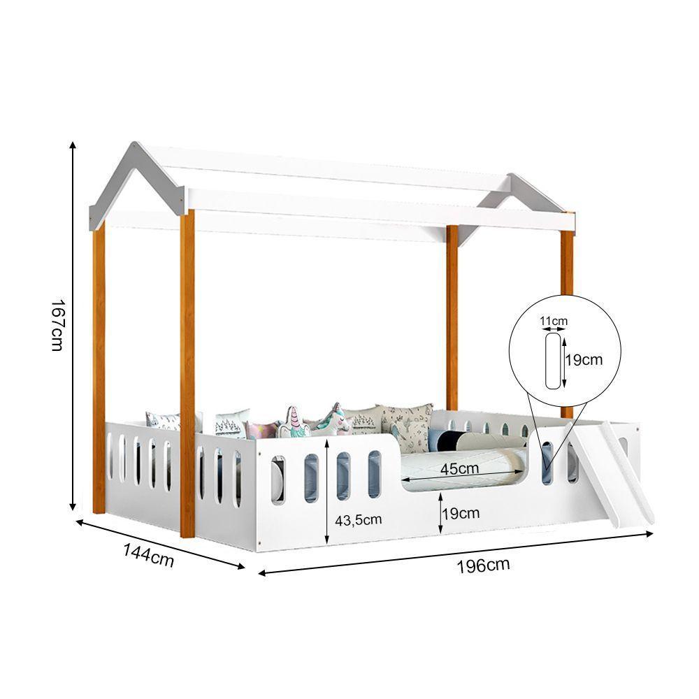 Cama Infantil Com Colchão Casal ágatha Branca/amêndoa Com Escorregador E Voal Branco Divaloto Branco - 3