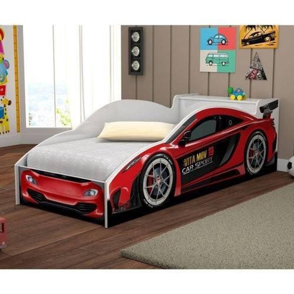 Cama Carro De Corrida 0,90 Vermelho Com Colchão - Vitamov 05001 - 1