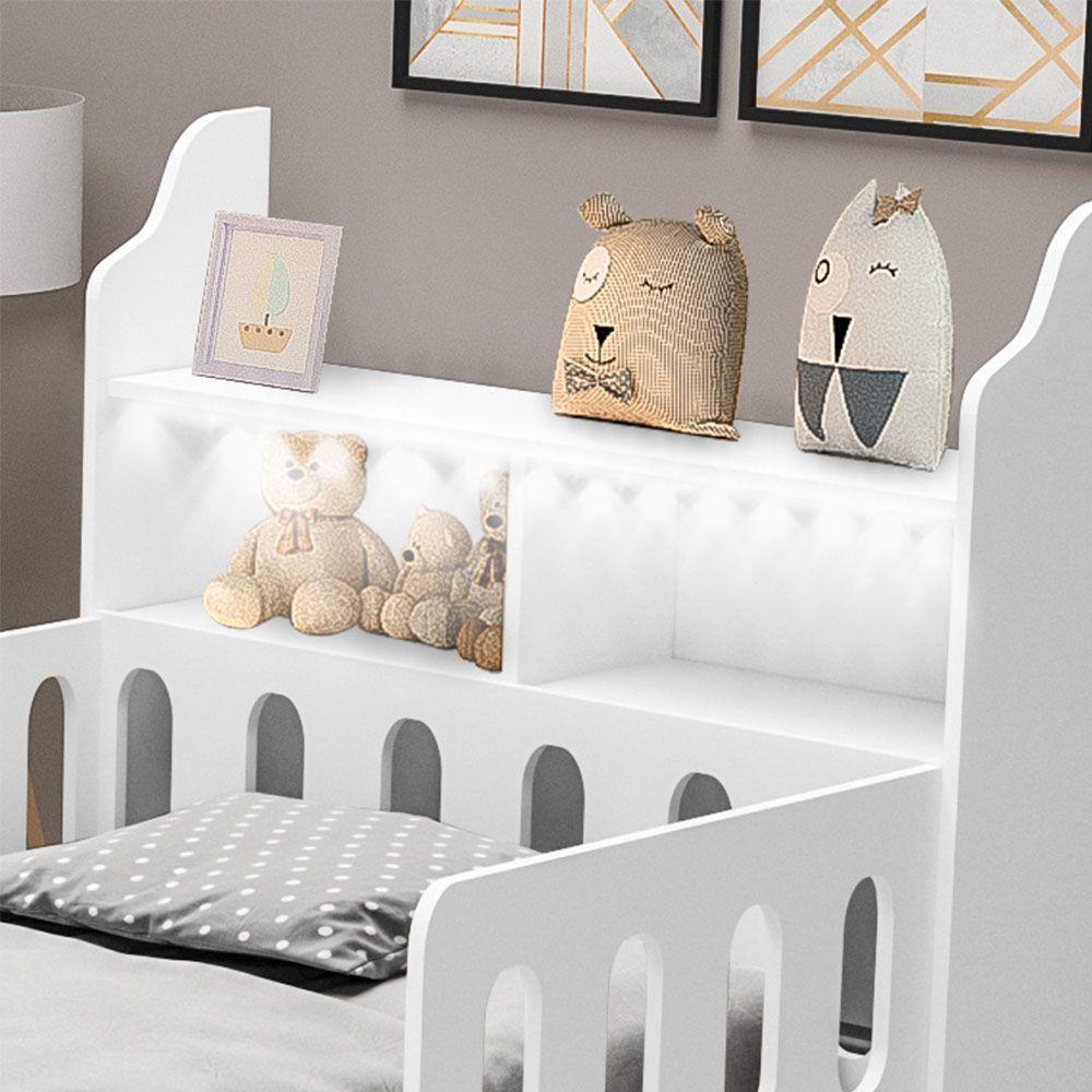 Cama De Criança Helo Solteiro C/ Colchão + Nicho + Led E Lousa Mágica Branca - Cor: Branco - 5