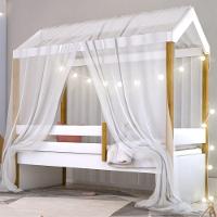 Cama Montessori Cabana Com Cordão Led E Dossel Branco - 4