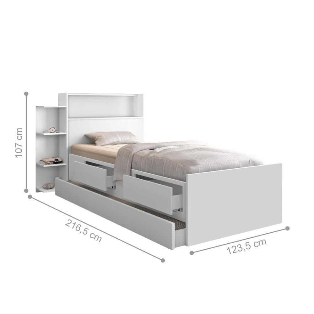 Bicama Com Prateleira E Baú Solteiro Roma Branco - 5