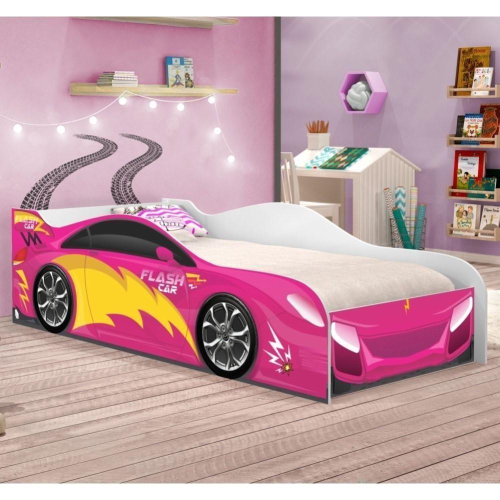 Cama Carro Menina Rosa Solteiro - 1