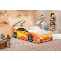 Cama Carro Menino Laranja Solteiro Com Colchão - 4