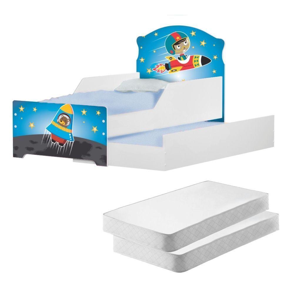 Mini Cama Infantil Com Auxiliar No Espaço Com Colchões - 1