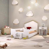 Cama Infantil Com Escadinha Solteiro Ayla - Branca E Natural - Cor: Branco - 1