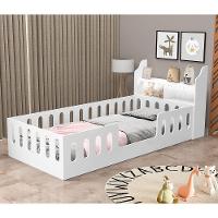 Cama Cercadinho Infantil Mdf Helo Solteiro Com Nicho E Led - Branca - Branco - 1