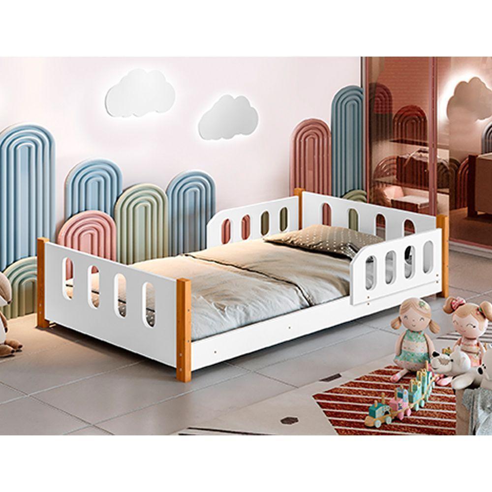 Cama Infantil Juvenil Camila Com Grade De Proteção- Branca - Cor: Branco - 1