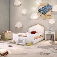 Cama Infantil Montessoriana Com Colchão E Escadinha Solteiro Ayla - Branca E Natural - Cor: Branco - 1