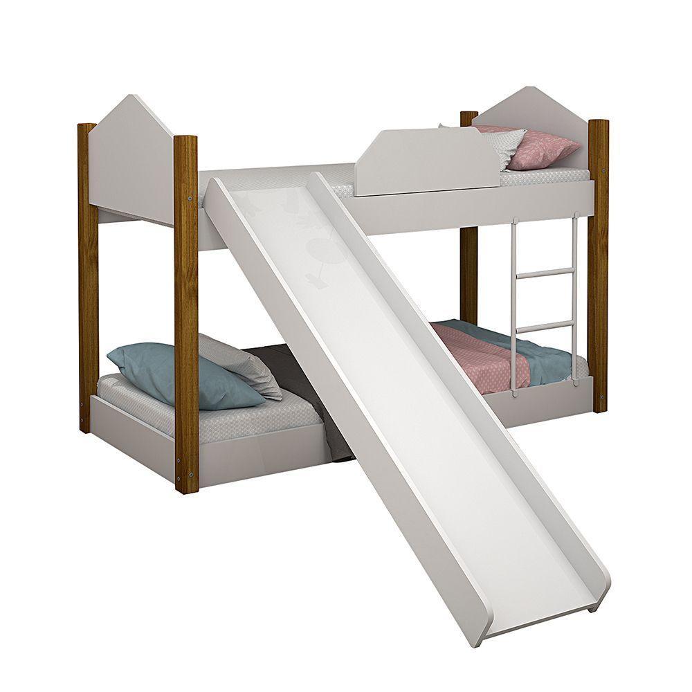 Beliche Infantil Com Escorregador Juvenil Luiza Branco E Amêndoa + Luminária Led Branco - 3