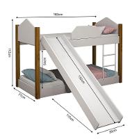 Beliche Infantil Com Escorregador Juvenil Luiza Branco E Amêndoa + Luminária Led Branco - 2