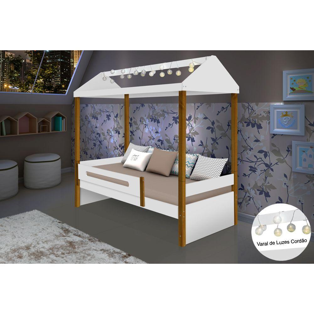 Cama Infantil Montessoriana Sara Com Led Branco/Amêndoa - Divaloto - Cor: Branco - 1