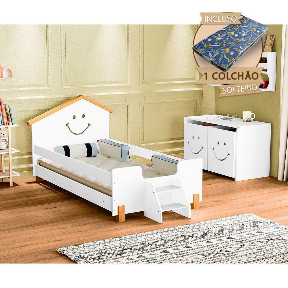 Cama Infantil Com Colchão Solteiro Alegra - Branca E Mel - Cor: Branco - 1