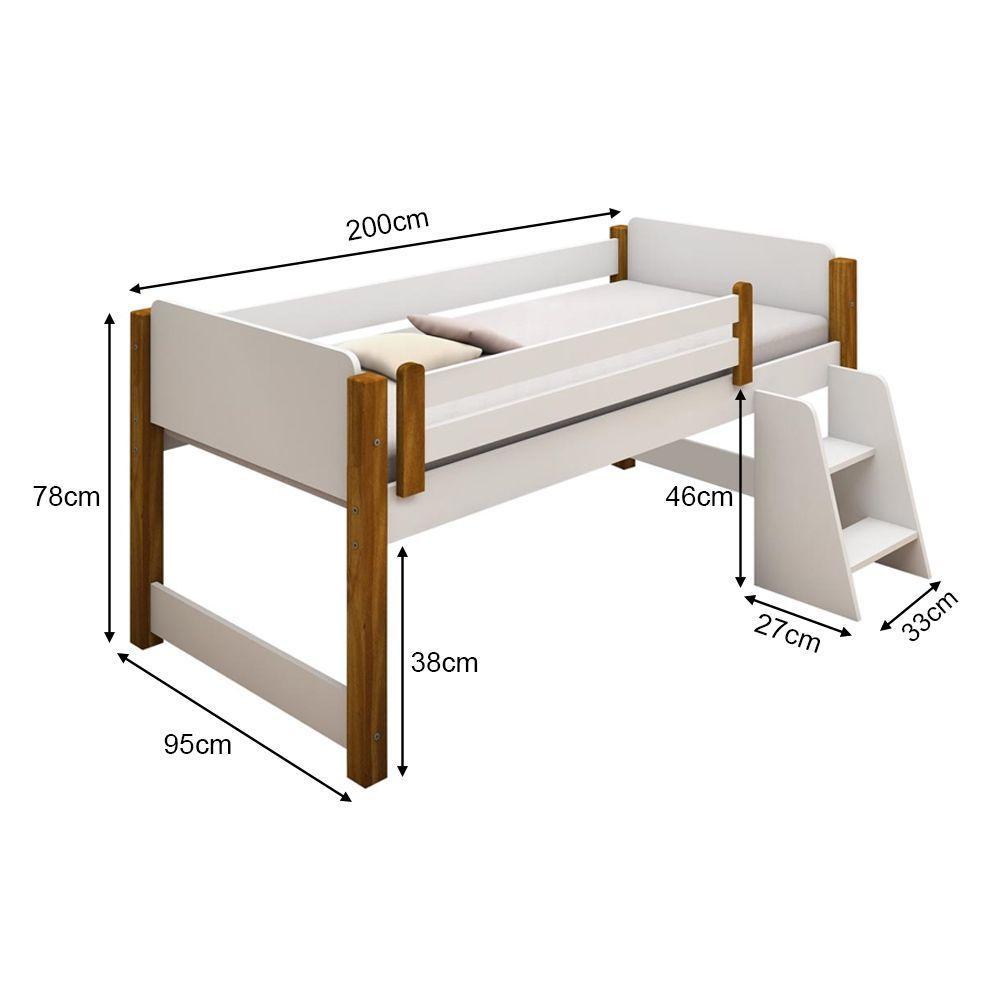 Cama Solteiro Naty Com Nichos Branco/Amêndoa - Divaloto - Cor: Branco - 3