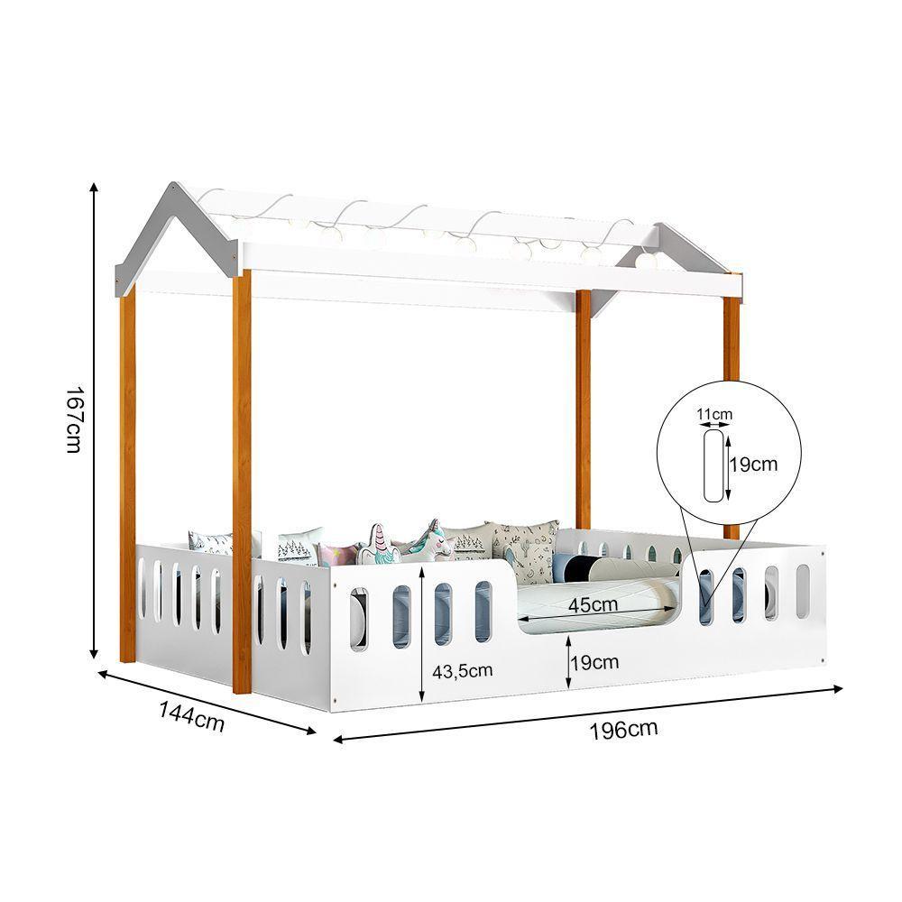 Cama Infantil Criança Montessoriana Ágatha Casal Com Led Branco/Amêndoa - Divaloto - 2
