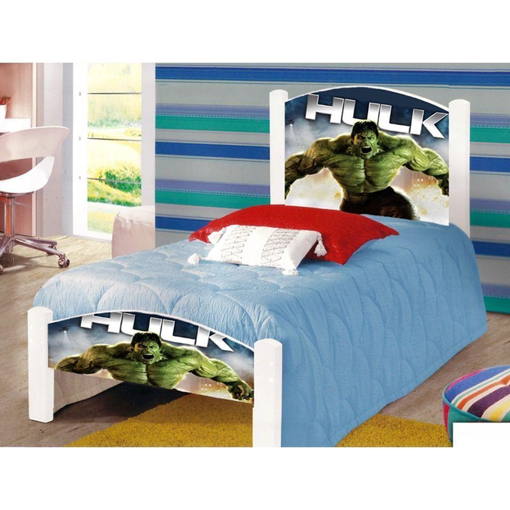 Cama Solteiro Infantil Herói Verde Adesivada+Colchão Branco - 1