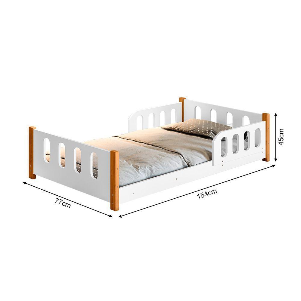 Cama Infantil Juvenil Camila Com Grade De Proteção Branca + Luminária Led - Cor: Branco - 2