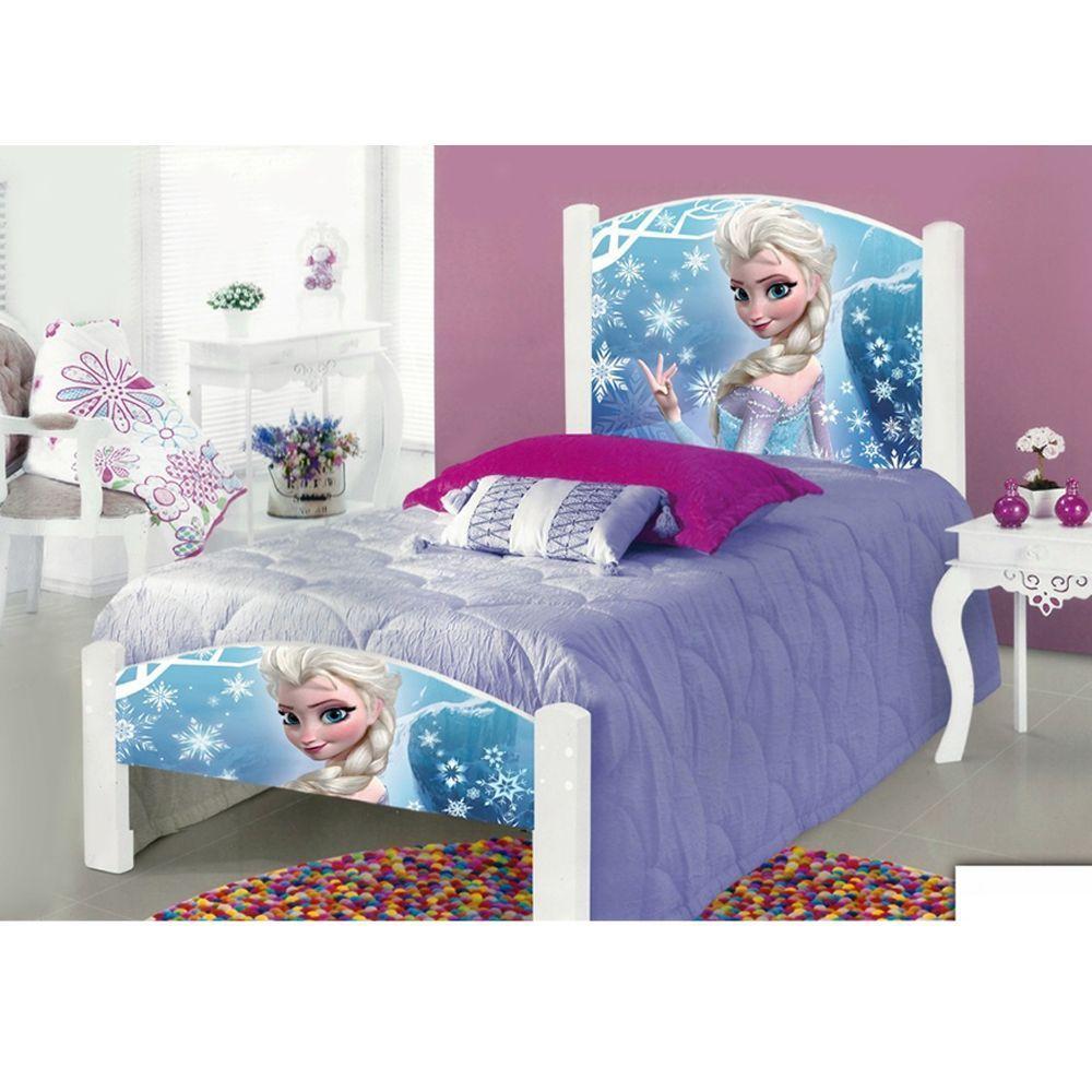 Cama Solteiro Infantil Frozen Adesivada Com Colchão Branco - 1